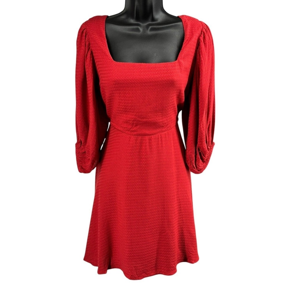 Band of the Free Josette Aurora Red Puff Sleeve Tie Open Back Mini Dress NWT XS